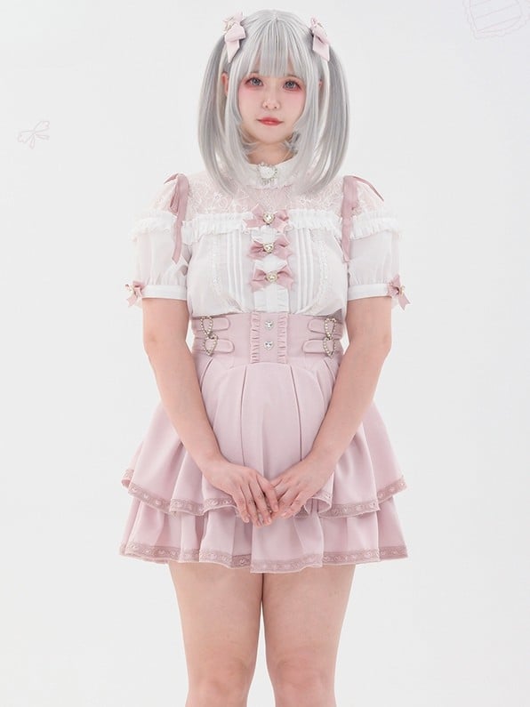 Jirai Kei Verzierte Herzschleife Strass Haarspangen Schwarz/Rosa