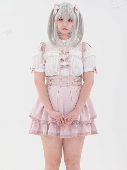 ジライケイ デコレーションハート 蝶結び ラインストーン ヘアクリップ ブラック/ピンク