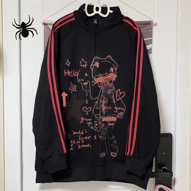 with Jacket Cartoon Red Graphics Black Striped Regular/Thicken