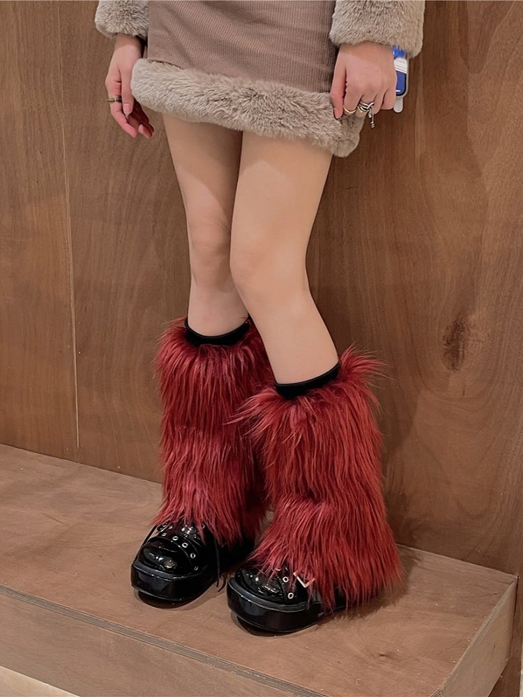 Wine Red Shaggy 20CM/30CM/40CM Y2K Warmers Leg