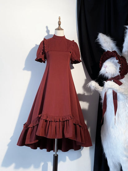 Red Gothic Lolita High-Low Ruffled Dress with Cross Patches - Blossom Herald