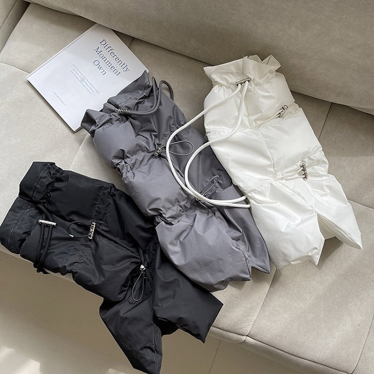 ホワイト/グレー/ブラック ドローストリング 厚手レッグウォーマー