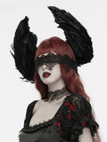 Dark Gothic Wing Hair Accessory with Detachable Lace Headband - Punk Rave