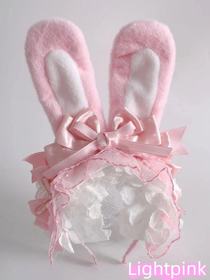 9 Colors Bunny Ear KC - Fluffy Rabbit Ears with Bow & Lace Trim