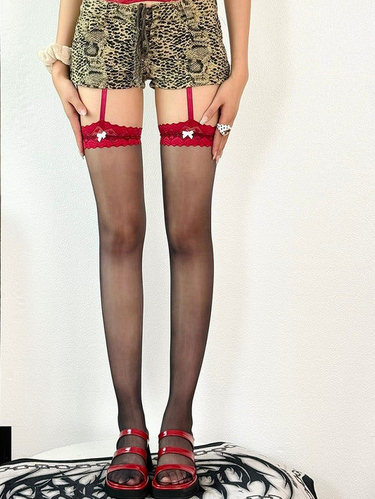 Bowknot Heart Suspender 4 Pattern Stockings Options Decorated Color