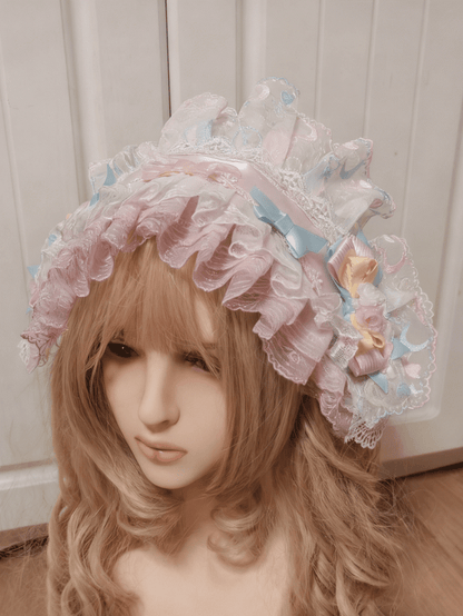 Embroidery Sweet Macaron Star-Moon Pastel Lolita Lace Rainbow Hairband