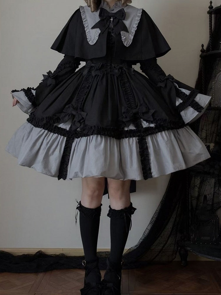 Black Cape Gray Ruffled Lolita Gothic