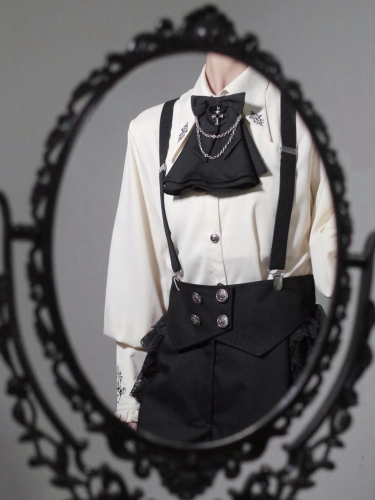 王子ファッション アプリコット刺繍 ポインテッドカラーシャツ