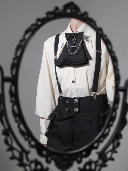 王子ファッション アプリコット刺繍 ポインテッドカラーシャツ