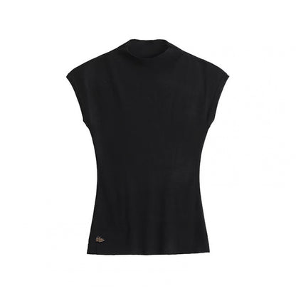 Vintage Schwarz Blau Ärmelloses Stricktop