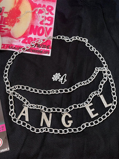 レターラインストーンデザインパンクウエストチェーン