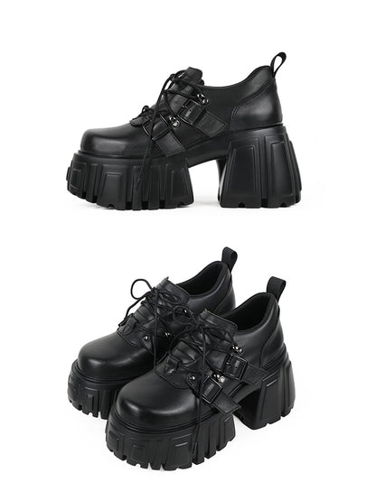 Buckle Shoes Black with Closure Lace-up Details Platform