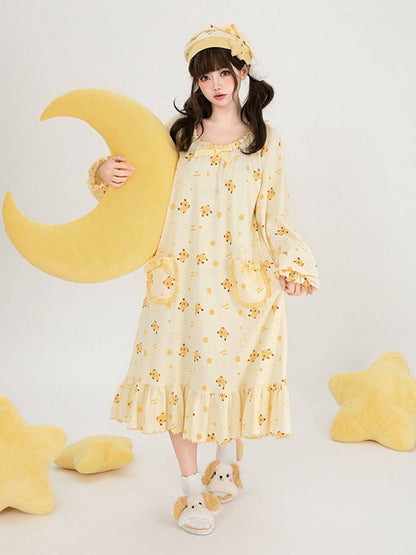 Yellow Mango Print Peter Pan Dress - Tan Tuan