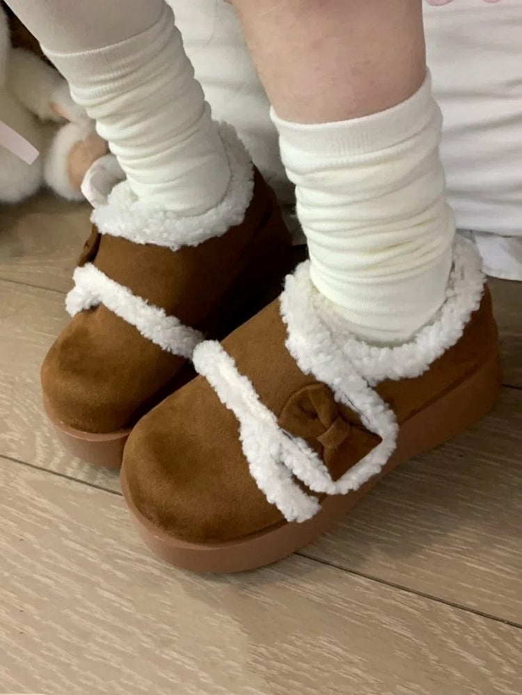 Platforms Plush Cozy Sweet Decor with Bows Lolita Interior 4.5cm Light Brown
