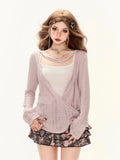 Deep with Cover-Up Loose Sun Cardigan V-Neck Purple Knit Protection