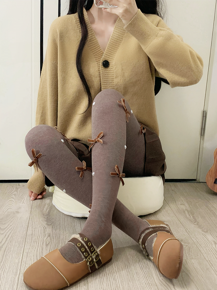 Milk White/Coffee/Gray Sweet Bowknot Heart Tights