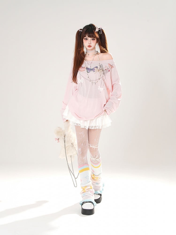 Back Cutout White/Pink Asymmetrical Detail Butterfly-shaped