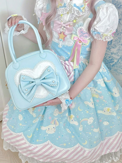 Herz Lolita Süße Hand Plüsch Verziert Bowknot Blau Perlen Tasche