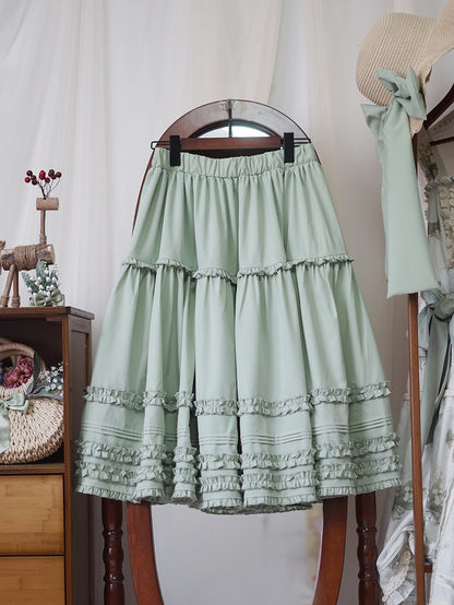 Grüner Lolita-Unterrock mit elastischer Taille und knielanger Länge