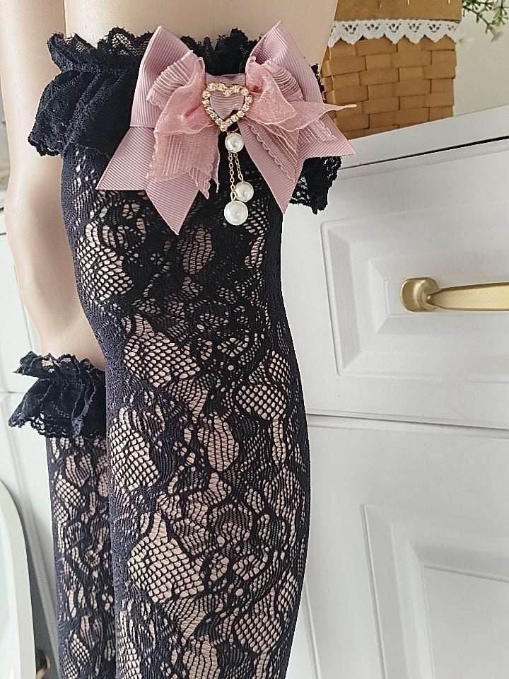 3 Hollow-Out Stockings Decoration with Lace Bow Jirai Design Colors Kei