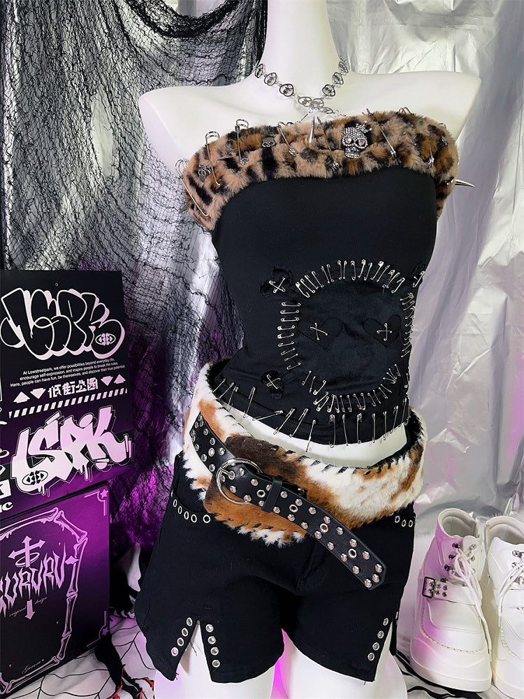 ブラックスタッド＆リングプラッシュバックルベルト