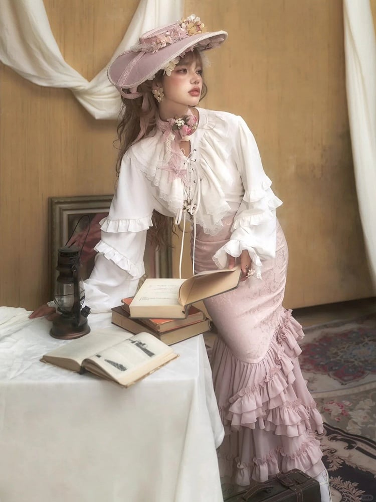 Gothic Pink Fish-Tail Lolita Skirt with Ruffles by ZJstory