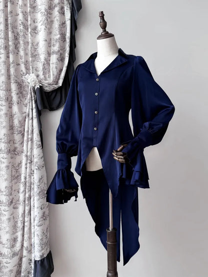 Dark Blue Gothic Lolita Swallow Tail Long Sleeves Shirt
