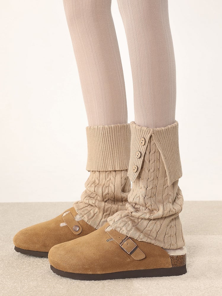 Button Colors Knit with Leg Warmers Decoration Warm 4 Cable