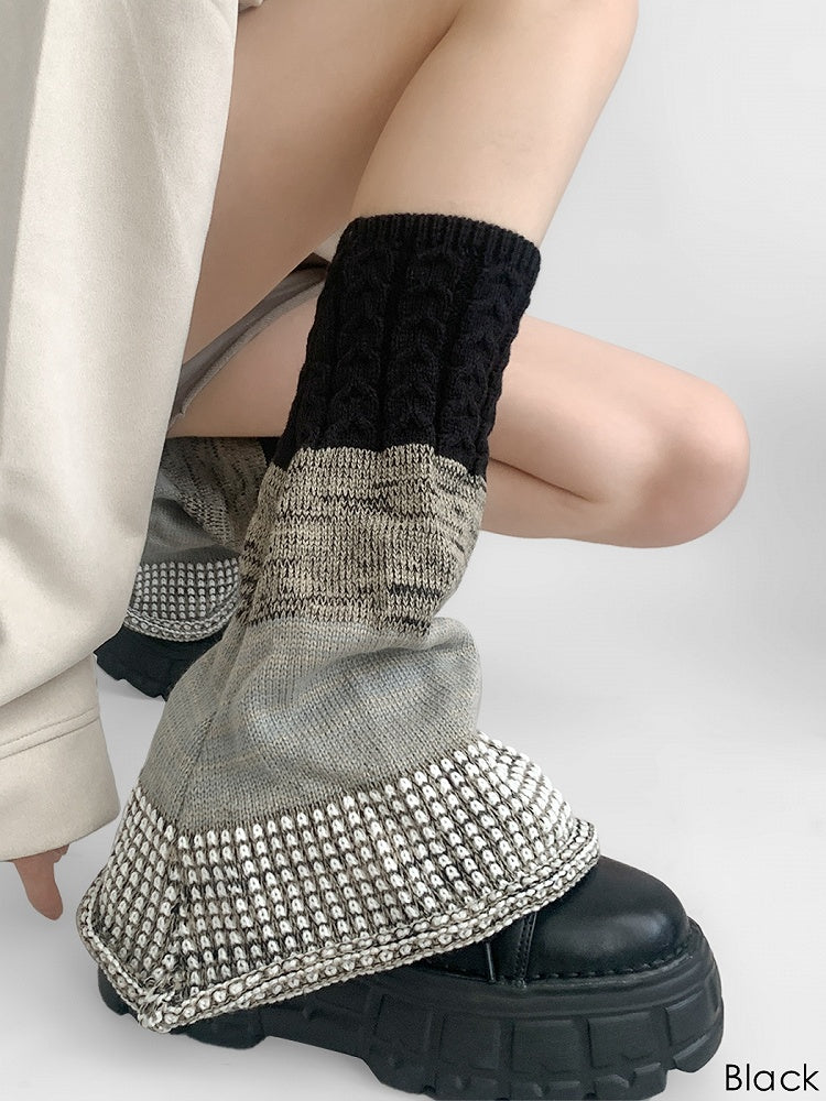 Retro-Style Knitted Gray/Black Leg Khaki/Light Warmers