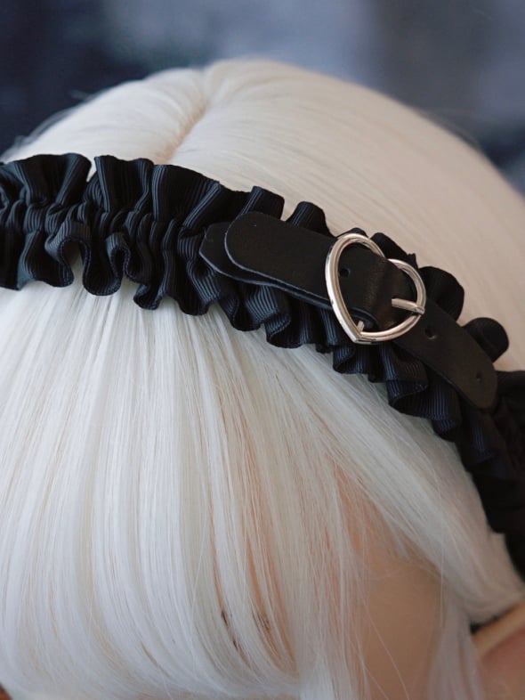 Design Ruffle Decorated Heart Black Buckle Trim KC Pins Gothic