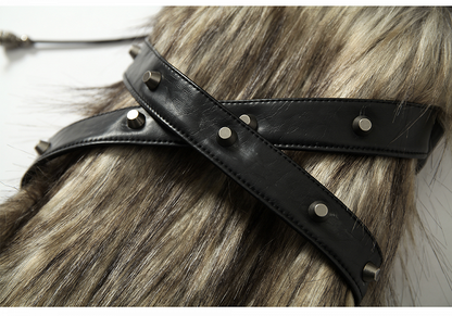 ブラック＆グレー スケルトン シャギー レッグウォーマー