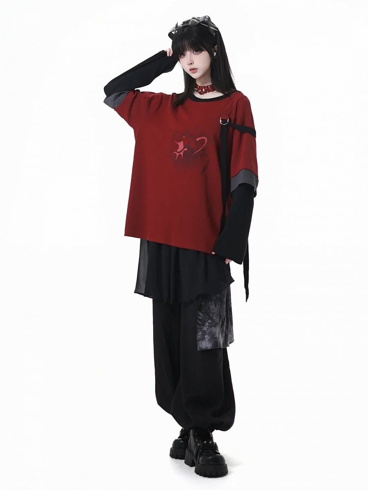 Grafik-Top mit abnehmbaren Ärmeln Stil Schwarz Cheongsam Rot und