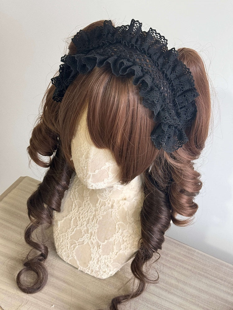 Ruffled Hairband (White/Black) Lace Sweet