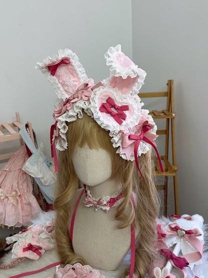 Ear Hairband Trim Pink/Light Details Pink Bow Lace Bunny
