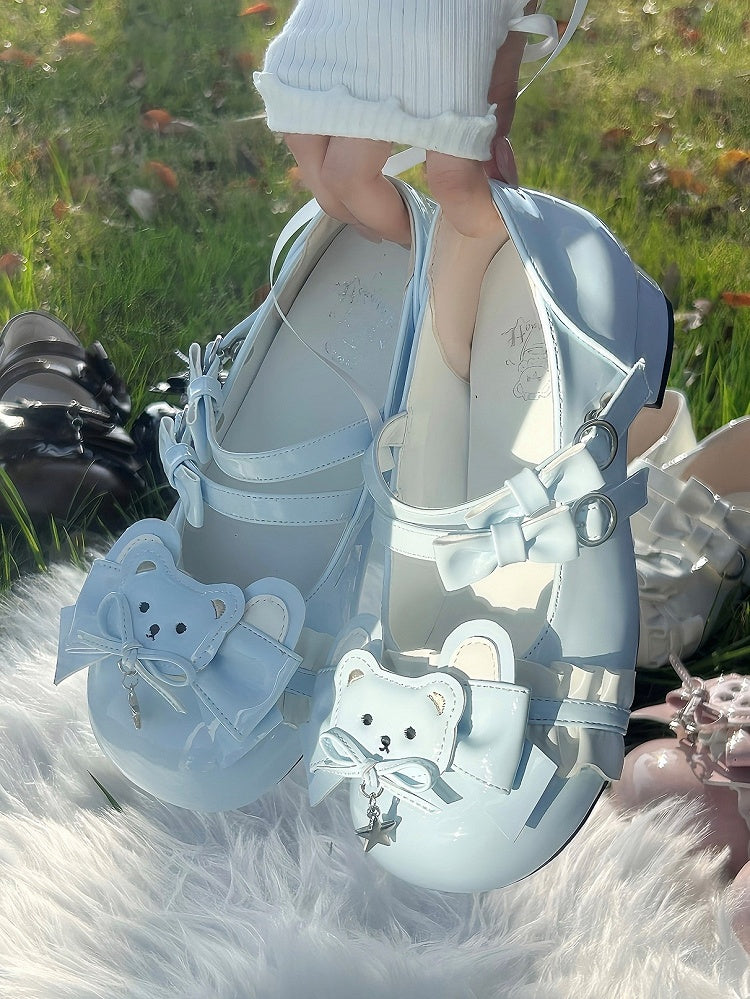 Jane Trim Shoes Mary Sweet Ruffle Themed Bear Lolita with Blue