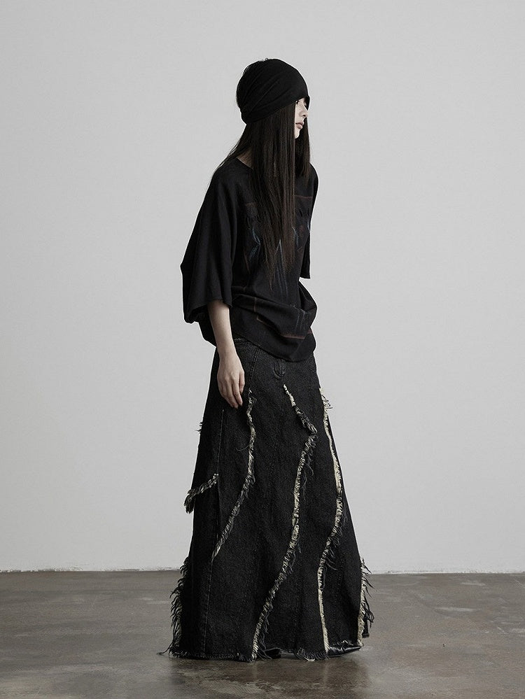 Batwing Black Tee with Gothic Prints - INDULGE