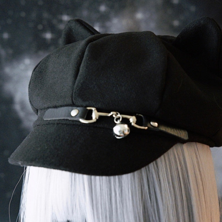 Hat Cat Buckle Ear Black Design Gothic Bell Charm Beret