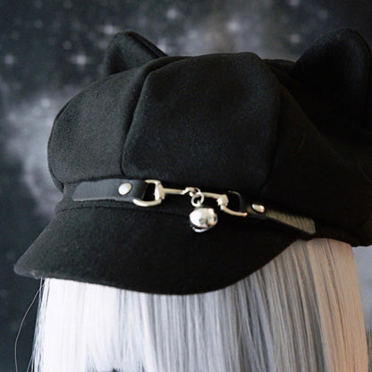 Hat Cat Buckle Ear Black Design Gothic Bell Charm Beret