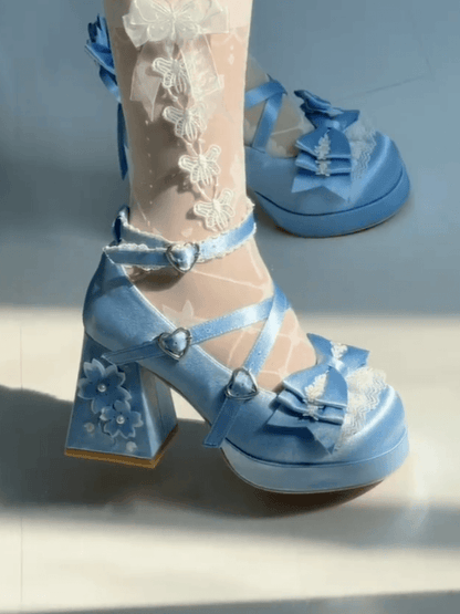 Details Heeled Beads Lolita Satin for Blue Mary Janes 9.5cm -