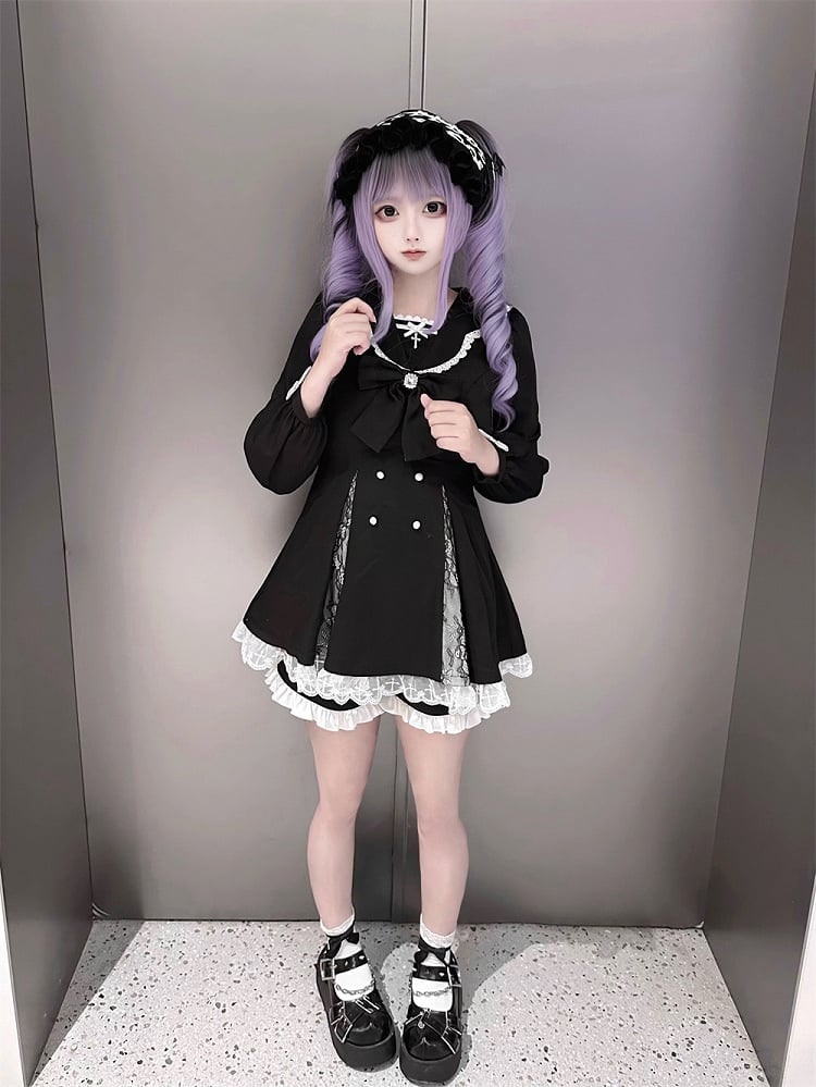 High Mini Coord mit Kleidschlitz Passendes Kei Black Set: Jirai Lace-Paneled Edgy Shorts