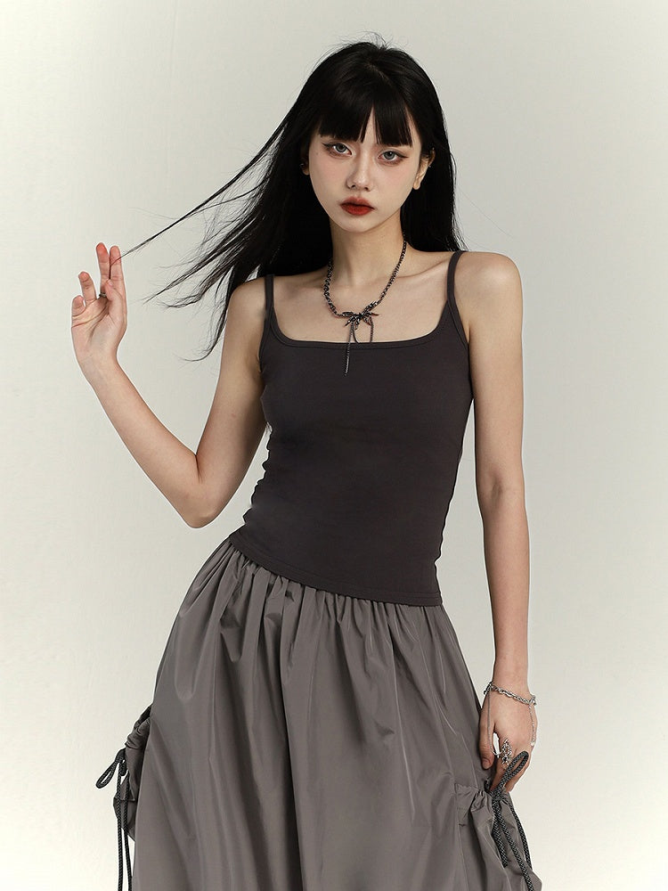 Top Waist-Length Slim-fitting Gray Tank Punk