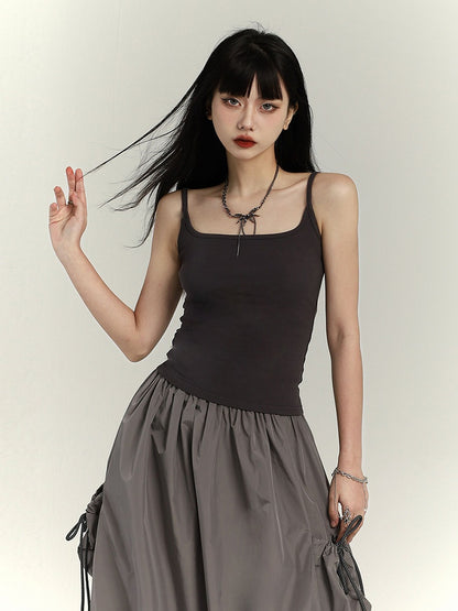 Top Waist-Length Slim-fitting Gray Tank Punk