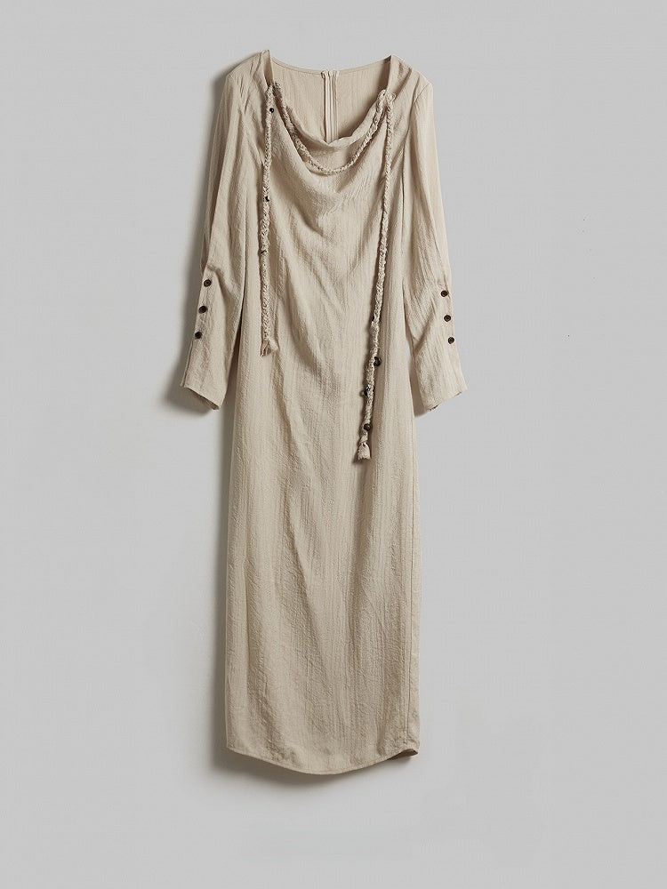 Dress with Urban Goth Apricot Design Cowl Irregular Long-Sleeve Slit Loose Light Neck