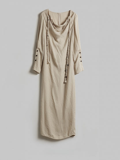 Dress with Urban Goth Apricot Design Cowl Irregular Long-Sleeve Slit Loose Light Neck