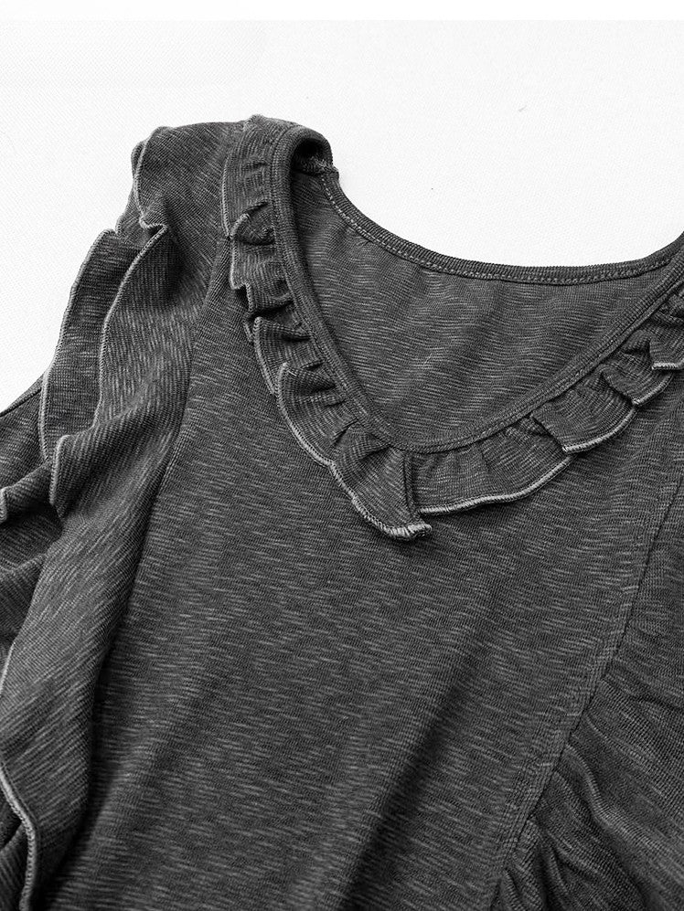 非対称のほろ苦いトリム裾フリルグレーグラマラス