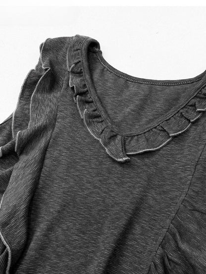 非対称のほろ苦いトリム裾フリルグレーグラマラス