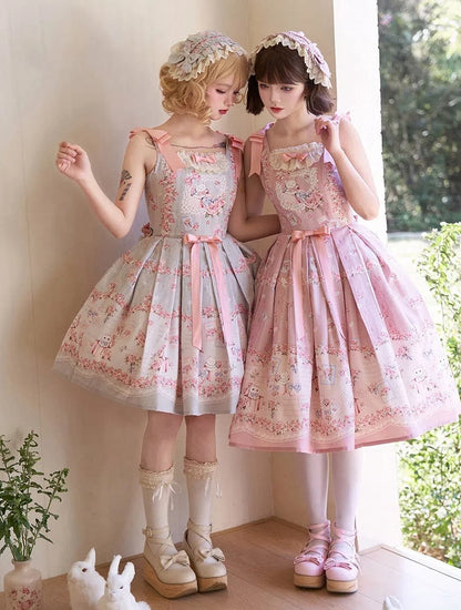 キティと花柄のピンクのスイートロリータジャンパースカート