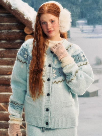 Blue Light Snowflake Cardigan Knit Vintage Pattern