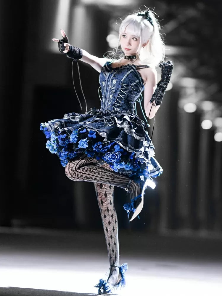 花柄ペチコート 35cm/45cm丈 ブラックブルー ハーベストスプリング