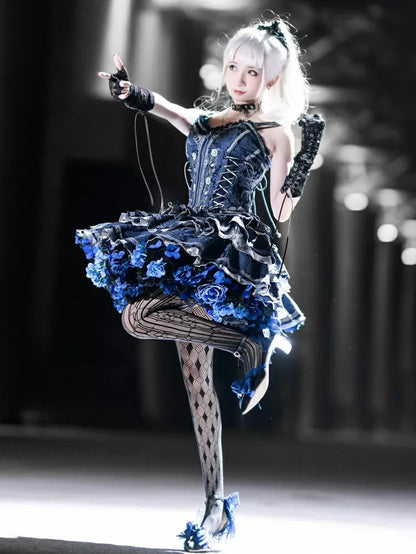 花柄ペチコート 35cm/45cm丈 ブラックブルー ハーベストスプリング